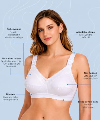 Image of Women Cotton Bra, Soft Breathable Non-Padded Everyday Comfort Bra