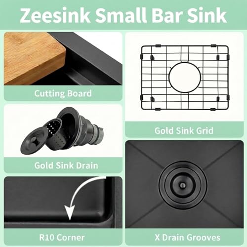Image of Black Bar Sink 17 inch X 17 inch,Drop In /Top Mount Bar & Prep Sinks,16 Gauge Stainless Steel Small Bar Sink /RV Sink /Camping Van Sink (Black, 17 X 17 inch)