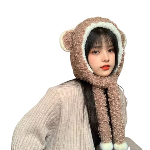 Girls Big Ear Bear Style Cap Animal Costum Soft Warm Hats Hair Ball Beanies Lady Warm Caps Knitted Wool (Inside Fur) Woolen Beanie Cap for Women & Girl's Brown Colour-image-30