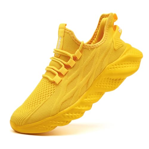 XKOWUO Women's Running Shoes Slip On Tennis Sneakers Lightweight Breathable Gym Athletic Shoe Non-Slip Travel Casual Footwear Fitness Workout Comfortable Fashion Yellow Size US 8