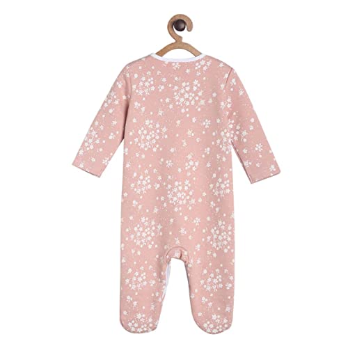 Image of miniklub Infant Girls Pink & White Printed Cotton Sleepsuit