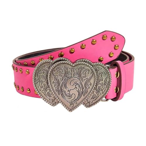 Yalice Heart Western Leather Belt for Women Men Star Buckle Waist Belt for Jeans Pants Ladies Cowgirls Cowboys Belt