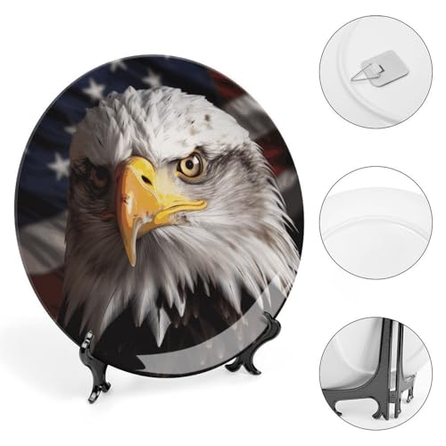 Plato decorativo de cerámica blanco con bandera y águila 6 pulgadas miniatura 4