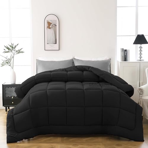 Image of 600 GSM Heavy Winter Comforter Double Bed Size 90 inchX100 inch - Luxurious Soft Fluffy Winter Blanket Comforter /Rajai /Duvet Double Bed - Black Color