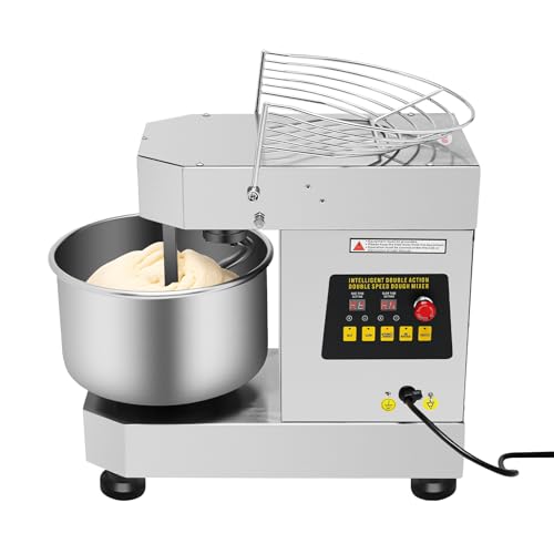 Commercial Food Mixer, 9 Qt Capacity, Spiral Stirring Rod Rotating Dough Kneading Machine, Security Shield & Waterproof Switch, Baking Equipment for Restaurant Pizzeria