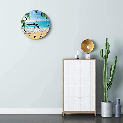 Round Wall Clock Silent Non-Ticking Clock 10 Inch, Palm Tropical Beach Summer Tree, Home Decor For Living Room, Kitchen, Bedroom, And Office #TOP2