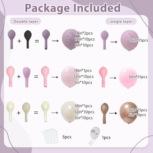 Image of Blocesa Dusty Purple Balloons Arch Kit, Double Stuffed Purple and Pink Balloon Garland with Lilac Lavender Pink White Sand Rose Gold Balloons for Weddings Bridal Shower Birthdays Party Decor