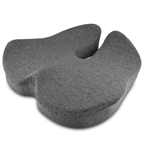 Dromzen Cojin Silla Oficina, Cojin Coxis, Cojin Asiento Coche, Cojin Ergonomico, Cojín de Asiento, Asiento Cojín de Espuma Viscoelástica para Coche, Silla de Oficina y Silla de Juego(Gris Oscuro)