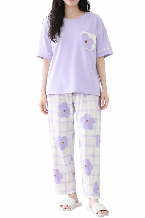 Image of LUXERUDRA Women's Pajama Set, Soft Breathable Korean Style Nightsuit with Top & Full Pants, Lightweight Loose Fit Nightwear & Loungewear for Girls & Women.