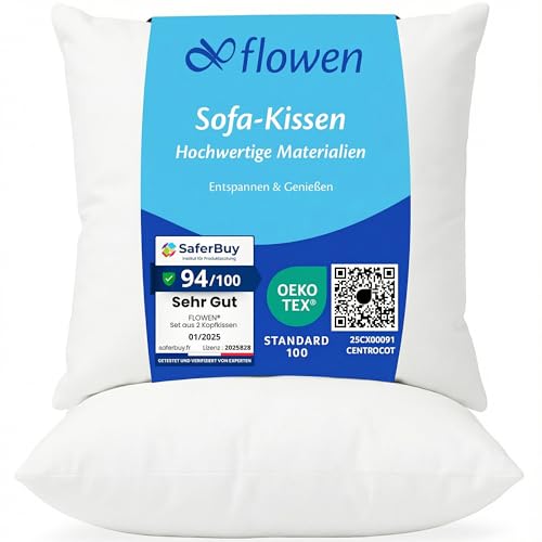 Flowen Kissen 50x50 Kopfkissen 2er Set für Sofa und Bett Innenkissen...