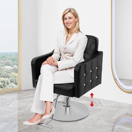 Image of Salon Chair,Salon Chair for Hair Stylist with Height Adjustment,360 Rotatable Barber Chair for Barber Store,Beauty Salons,Spas (Black+Silver)