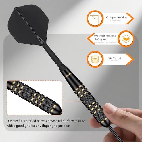 WAYARRIVAL Professional Steel Tip Darts Set - 23g Tungsten Brass Darts with Carrying Dart Case & Sharpener | One-Integrated Dart Flight and Shafts Design | for Beginners and League Players - Thumbnail 3