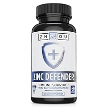 Zhou Zinc Defender - Zinc Supplements for Men & Women, 30mg Per Serving for Immune Health and Mineral Support, Vitamin B6 Support, Pure Vegan Formula, Gluten Free - 60 Capsules