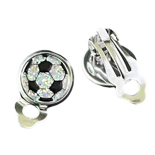 Glittering Football Basketball Soccer Baseball Softball Volleyball Ear Clips Women's Fashion Sporty Style Stainless Steel Hypoallergenic Ear Clips -Soccer