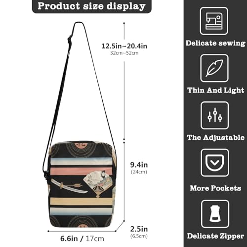 crossbody messenger bag cross body bag for woman Purses Cross Body Bag Adjustable Strap for Shopping Shopping- Japanese Black Fan3