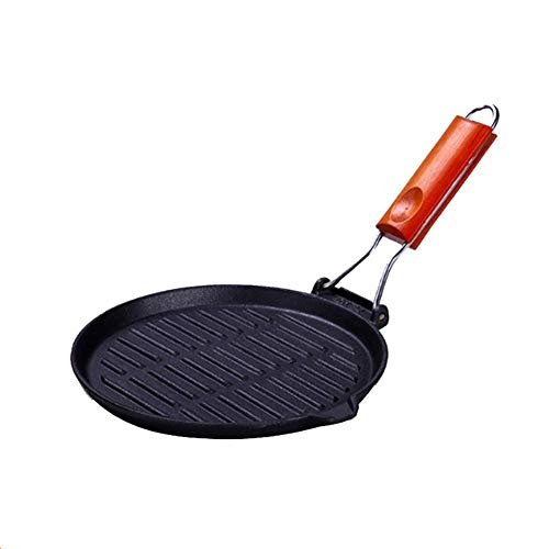 JYBNBBE Cast Iron Round Grill, Griddle Pan Skillet Frying pan with Folding Handle, with Oil Boilers,for Steak or BBQ,24cm9.45inch Frying Pan