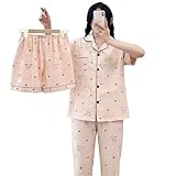 FUWEN Pijamas Mujer, Conjunto de Pijama de 3 Piezas para Mujer, Pijama de Manga Corta con Cuello de Muesca, Ropa de Dormir...