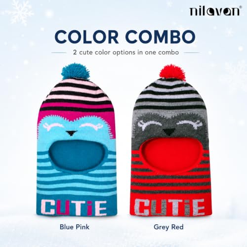 Image of Nilavan Unisex Woolen Monkey Caps for Babies (Pack of 2) | Soft Knitted Balaclava Winter Caps with Ear & Neck Coverage | Cute Face Muffler Cap for Newborn, Infants & Toddlers