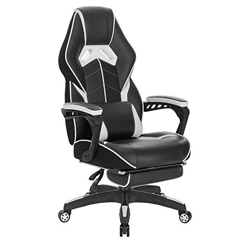 EUGAD Sillas Gaming Silla de Escritorio Cuero sintético Silla Racing Profesional Silla de Oficina de Ergonómica Giratoria Taburete de Oficina con Ruedas Blanco