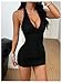 Floerns Women's Deep V Neck Halter Mini Dress Ruched Sleeveless Bodycon Club Going Out Dresses Black Petite-M