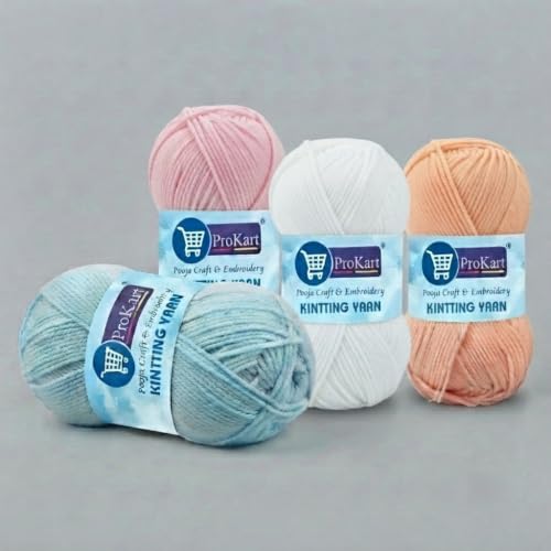 Image of ProKart - 4 Ply Plush & Cuddly for Knitting & Crochet | Pastel Yarn for Baby Toys & DIY Crafts | 100g, Pack of 4 (Baby Blue, Baby Pink, White, Peach)