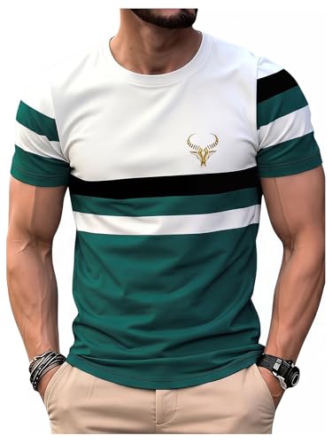 Image of RoseSeek Men's Color Block Short Sleeve Tee Shirts Casual Crewneck T Shirt Trendy Summer Tops