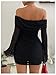 SOLY HUX Women's Ruched Mesh Off Shoulder Bodycon Mini Dress Bell Long Sleeve Club Party Dresses Pure Black X-Large