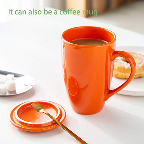 GBHOME Tea Mug with Infuser and Lid, 17 OZ Large Tea Strainer Cup with Tea Bag Holder for Loose Tea, Ceramic Tea Steeping Mug for Women/Men/Office/Home/Gift, Orange - Thumbnail 5