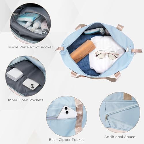 Image of 24 Inch Checked Suitcase with TSA Lock Travel Duffel Bag Wet-Dry Toiletry Bag, Blue