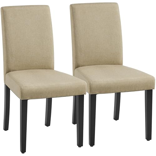 Image of Yaheetech Dining Chairs Set of 2 Fabric Upholstered Parson Kitchen Chairs with Padded Seat and Solid Wood Legs for Dining Room /Restaurant, Khaki