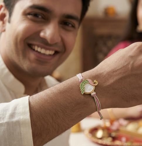 Image of FINEMOE Handmade Peacock Rakhi Set for Brother, Stylish Modern Pair
