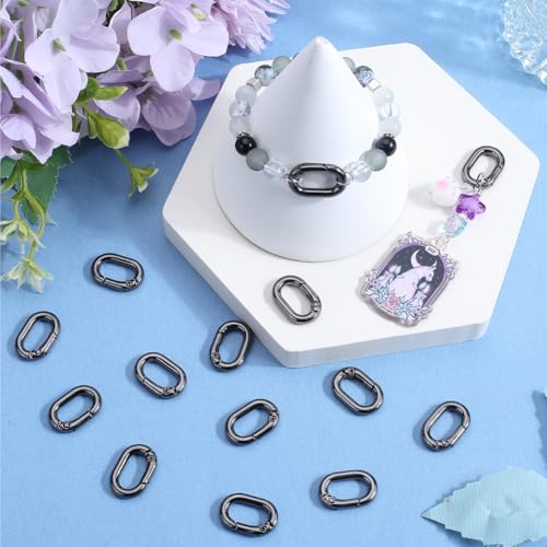 Sunnyclue FIND-SC0010-83C-7SC 1 Box 30Pcs Black Oval Key Rings Spring Round Carabiners Rings Small Alloy Trigger Snap Hook Buckle Clips Clasps Purse Gate Round O Ring thumb #2
