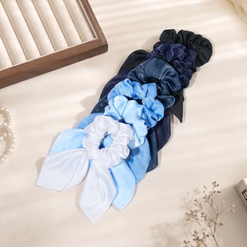 Image of 12 PCS Bow Hair Scrunchies Bunny Ears Silk Scrunchies Hair Ties Bobbles Elastic Hair Ties Ropes Ponytail Holder Hair Accessories for Women