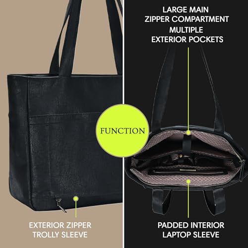 Harper Travel Tote - Vegan Leather Spacious Tote for Women - Ideal for Work & Travel - 17.5" L x 5" W x 12" H3