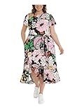 London Times Plus Size Retro Floral Printed Jersey Short Sleeve Maxi Dress Lavender/Gold 2X