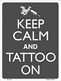 Losea Plaque en métal vintage « Keep Calm and Tattoo On » pour décoration murale, 30,5 x 20,3 cm