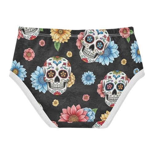 Aesthetic Girls Underwear Toddler 2t Cotton Girl Panties Cute Ornate Skulls Colorful Floral Black Briefs Kids Undies2