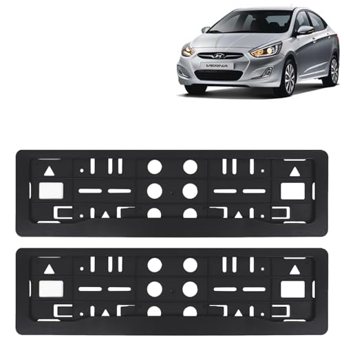 Image of KINGSWAY Verna Car Number Plate Frames for All 2011 to 2016 Models of Hyundai Car Registration Plate Holders, Black Licence Plate Covers (Front and Rear), Universal Size 51.5 x 14.5 cm