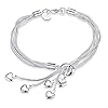 Harlorki Simple 925 Silver Plated Chain 5 Small Love Heart Pendents Charm Wrist Chain Bracelet Bangle Fashion Costume Jewelry for Women Lady Girl