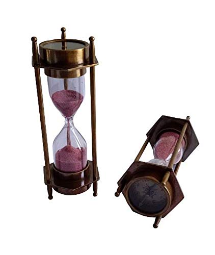5" Decorative Brass Sand Timer Hourglass With Antique Maritime Brass Compass #TOP3