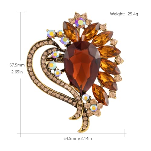 Image of LAXPICOL Vintage Austrian Crystal Elegant Heart Flower Brooch Pin For Women Wedding Broach Pin