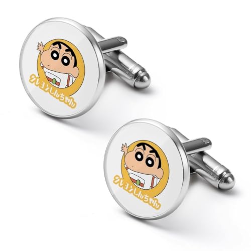 1ペア カフスボタン クレヨンしんちゃん ラウンド型 CUFFLINK スーツ用 シャツアクセサリー メンズ フォーマル ビジネス プレゼント 紳士用 シルバー 合金 アンティーク風 おしゃれ ギフト