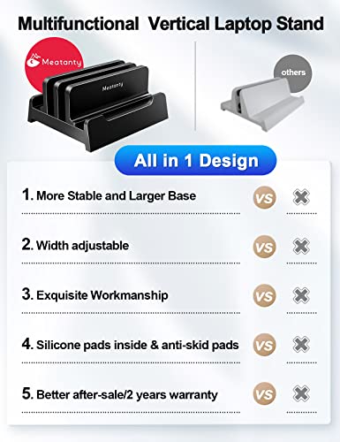Meatanty-Vertical-Laptop-Stand-with-Larger-Dock-63-x-54-inches-Plastic-Dual-Slot-Adjustable-Vertical-Laptop-Holder-Desktop-Stand-Fits-All-MacBookSurfaceHPDellChrome-Book-Up-to-173-Black