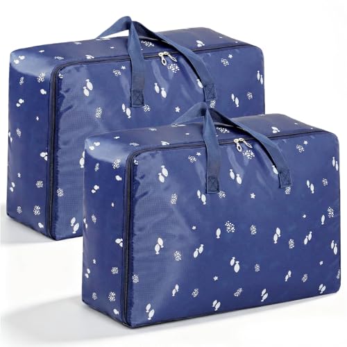 Gykutix 2 Piezas 105L Bolsa Almacenaje Ropa, Bolsas Guardar Ropa Impermeables con Cremallera, Bolsas de Almacenamiento, para Organizar Mudanzas, Viajes, Ropa de Cama, Mantas y Edredones en Hogar