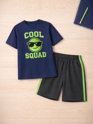 Image of HILEELANG Toddler Boy Summer Outfit Set 2 Piece Short Sleeve T Shirt and Short Soft Breathable Cotton Clothing Sets 2-7T