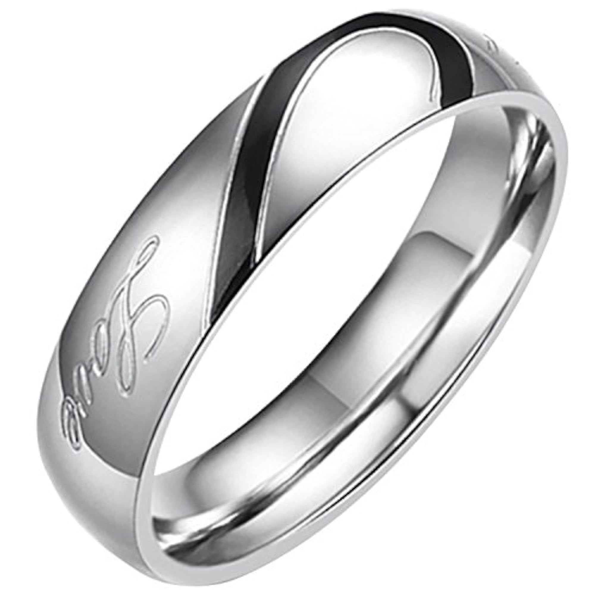 Men's Real Love Heart Stainless Steel Band Ring, Engagement