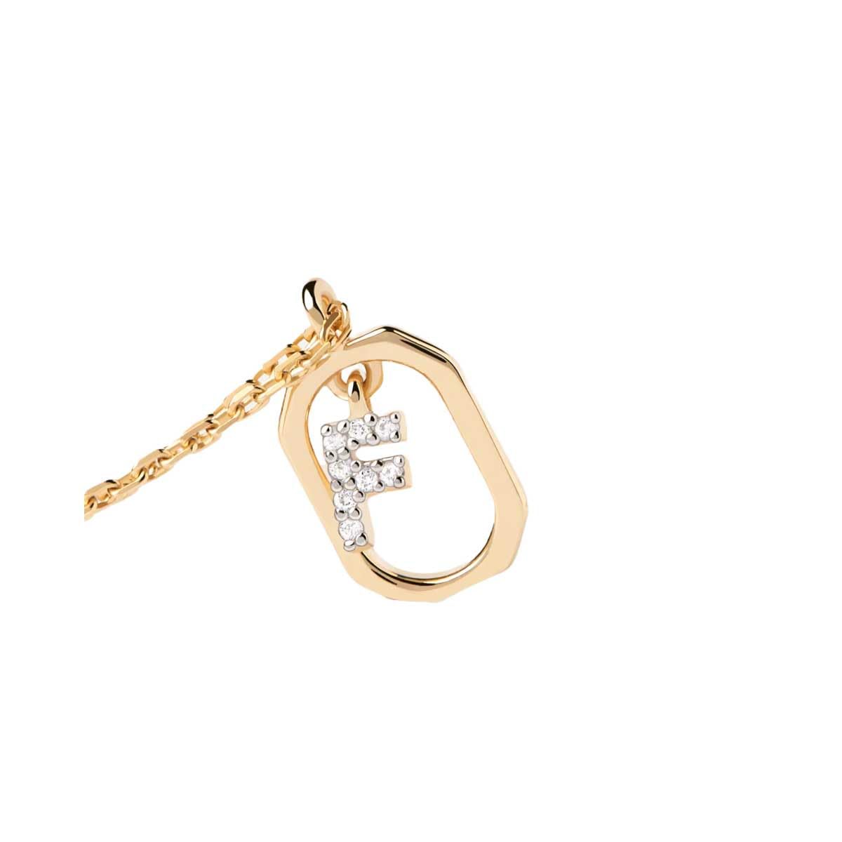 PDPaola Mini Letter F Necklace Collana con nome a lettera oro, Onesize, Argento sterling, Zirconia cubica