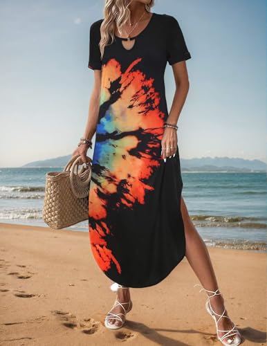 Image of Zeagoo Womens Maxi Summer Dress with Pockets Casual Short Sleeve Sundress Trendy 2026 Curve Hem Long Dress