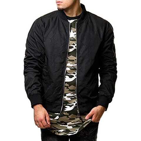 Men's Long Sleeve Lightweight Bomber Jacket Outwear Windbreaker Autumn Coat Winter Tops (Black, L) Cover