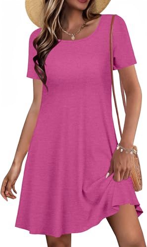 Image of JOLIGAL Summer Dresses for Women Casual Short Sleeve Sundress Scoop Neck Beach T Shirt Dress with Pockets 2026